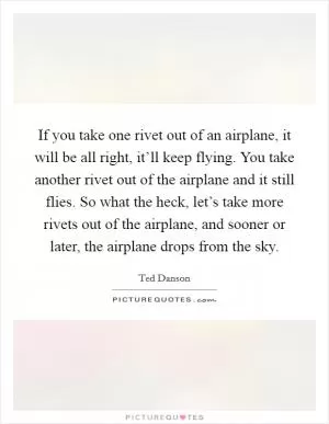 If you take one rivet out of an airplane, it will be all right, it’ll keep flying. You take another rivet out of the airplane and it still flies. So what the heck, let’s take more rivets out of the airplane, and sooner or later, the airplane drops from the sky Picture Quote #1