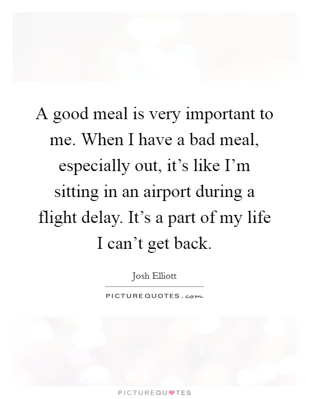 A good meal is very important to me. When I have a bad meal, especially out, it's like I'm sitting in an airport during a flight delay. It's a part of my life I can't get back. Picture Quote #1