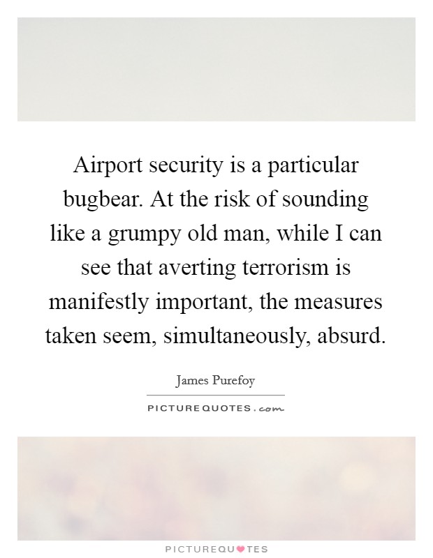 Airport security is a particular bugbear. At the risk of sounding like a grumpy old man, while I can see that averting terrorism is manifestly important, the measures taken seem, simultaneously, absurd. Picture Quote #1