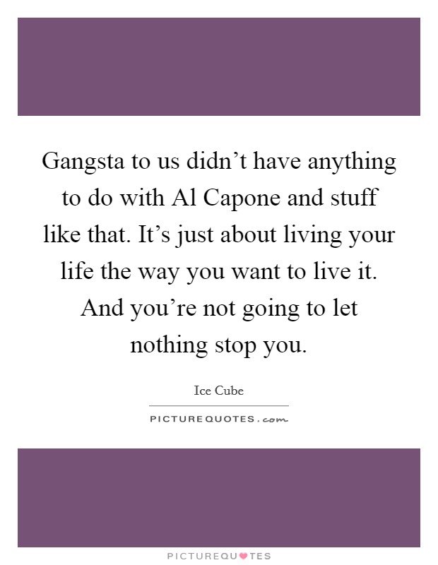 Gangsta to us didn't have anything to do with Al Capone and stuff like that. It's just about living your life the way you want to live it. And you're not going to let nothing stop you. Picture Quote #1