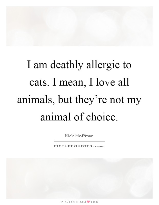 I am deathly allergic to cats. I mean, I love all animals, but they're not my animal of choice. Picture Quote #1
