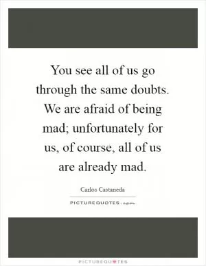 You see all of us go through the same doubts. We are afraid of being mad; unfortunately for us, of course, all of us are already mad Picture Quote #1