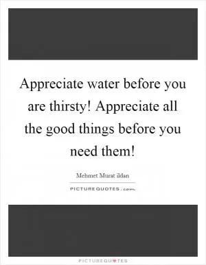 Appreciate water before you are thirsty! Appreciate all the good things before you need them! Picture Quote #1