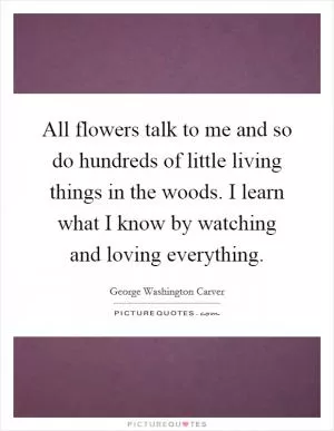 All flowers talk to me and so do hundreds of little living things in the woods. I learn what I know by watching and loving everything Picture Quote #1