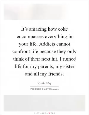 It’s amazing how coke encompasses everything in your life. Addicts cannot confront life because they only think of their next hit. I ruined life for my parents, my sister and all my friends Picture Quote #1