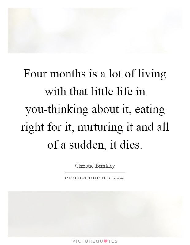 Four months is a lot of living with that little life in you-thinking about it, eating right for it, nurturing it and all of a sudden, it dies. Picture Quote #1