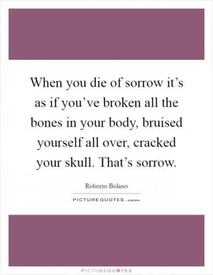 When you die of sorrow it’s as if you’ve broken all the bones in your body, bruised yourself all over, cracked your skull. That’s sorrow Picture Quote #1