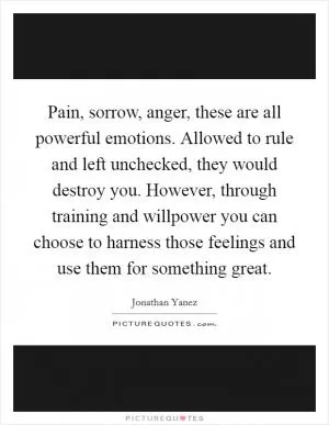 Pain, sorrow, anger, these are all powerful emotions. Allowed to rule and left unchecked, they would destroy you. However, through training and willpower you can choose to harness those feelings and use them for something great Picture Quote #1