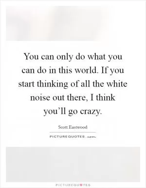 You can only do what you can do in this world. If you start thinking of all the white noise out there, I think you’ll go crazy Picture Quote #1