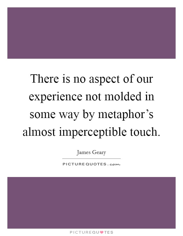There is no aspect of our experience not molded in some way by metaphor's almost imperceptible touch. Picture Quote #1