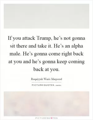 If you attack Trump, he’s not gonna sit there and take it. He’s an alpha male. He’s gonna come right back at you and he’s gonna keep coming back at you Picture Quote #1