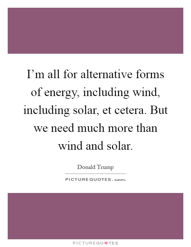 I'm all for alternative forms of energy, including wind, including solar, et cetera. But we need much more than wind and solar. Picture Quote #1