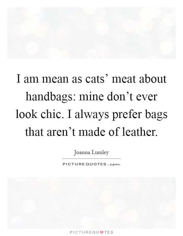 I am mean as cats' meat about handbags: mine don't ever look chic. I always prefer bags that aren't made of leather. Picture Quote #1