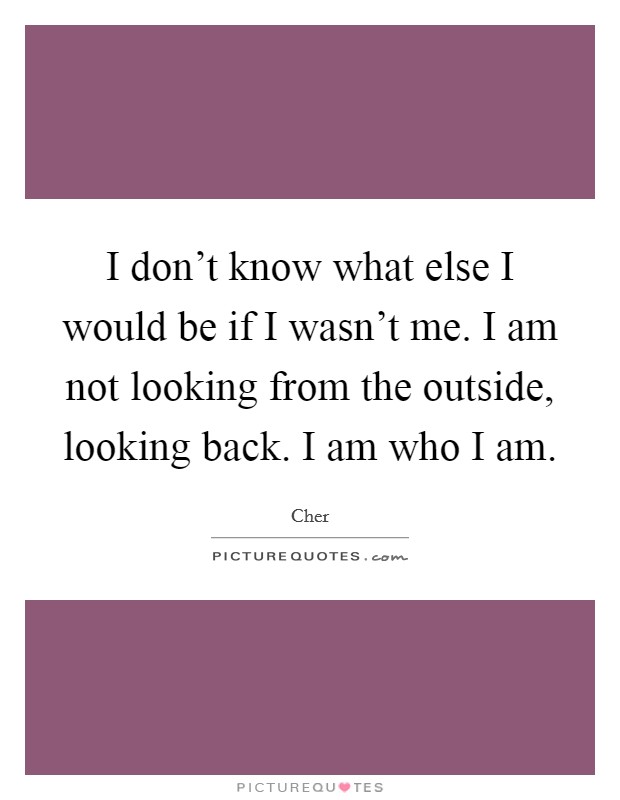 I don't know what else I would be if I wasn't me. I am not looking from the outside, looking back. I am who I am. Picture Quote #1
