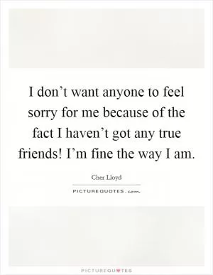 I don’t want anyone to feel sorry for me because of the fact I haven’t got any true friends! I’m fine the way I am Picture Quote #1