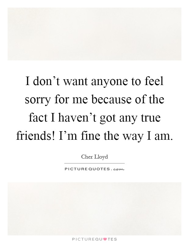 I don't want anyone to feel sorry for me because of the fact I haven't got any true friends! I'm fine the way I am. Picture Quote #1