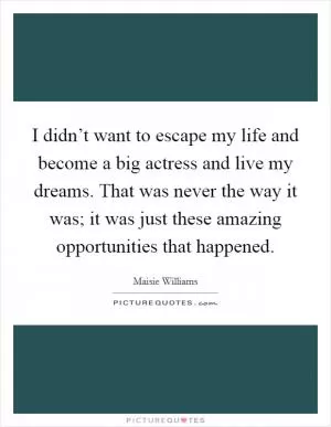 I didn’t want to escape my life and become a big actress and live my dreams. That was never the way it was; it was just these amazing opportunities that happened Picture Quote #1