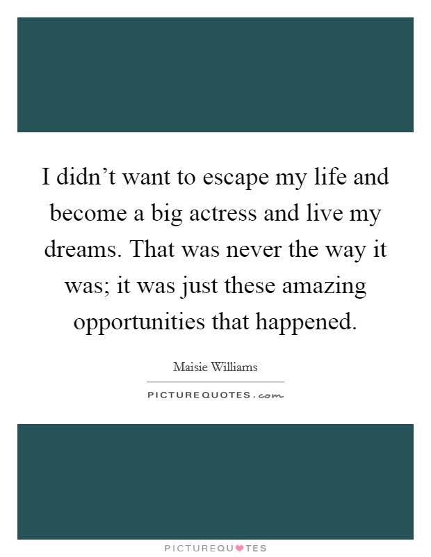 I didn't want to escape my life and become a big actress and live my dreams. That was never the way it was; it was just these amazing opportunities that happened. Picture Quote #1