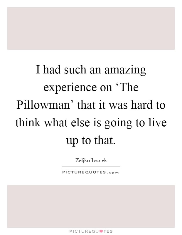 I had such an amazing experience on ‘The Pillowman' that it was hard to think what else is going to live up to that. Picture Quote #1