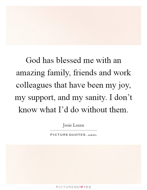 God has blessed me with an amazing family, friends and work colleagues that have been my joy, my support, and my sanity. I don't know what I'd do without them. Picture Quote #1