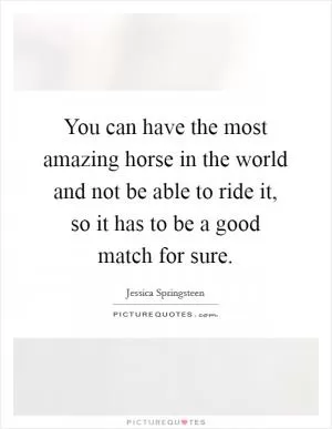 You can have the most amazing horse in the world and not be able to ride it, so it has to be a good match for sure Picture Quote #1