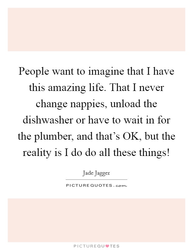 People want to imagine that I have this amazing life. That I never change nappies, unload the dishwasher or have to wait in for the plumber, and that's OK, but the reality is I do do all these things! Picture Quote #1