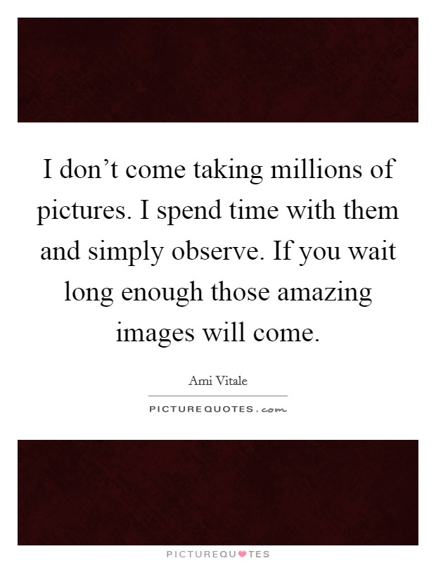 I don't come taking millions of pictures. I spend time with them and simply observe. If you wait long enough those amazing images will come. Picture Quote #1
