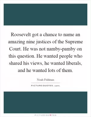 Roosevelt got a chance to name an amazing nine justices of the Supreme Court. He was not namby-pamby on this question. He wanted people who shared his views, he wanted liberals, and he wanted lots of them Picture Quote #1