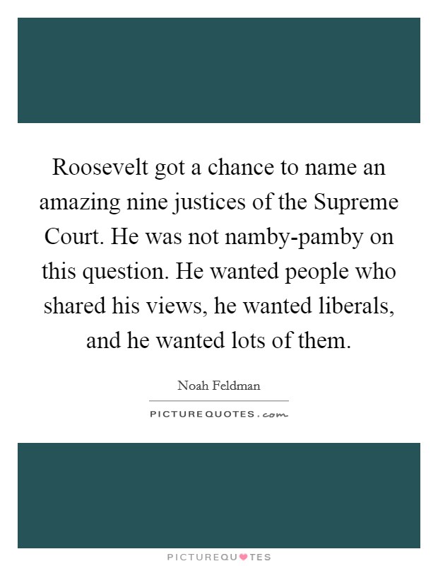 Roosevelt got a chance to name an amazing nine justices of the Supreme Court. He was not namby-pamby on this question. He wanted people who shared his views, he wanted liberals, and he wanted lots of them. Picture Quote #1