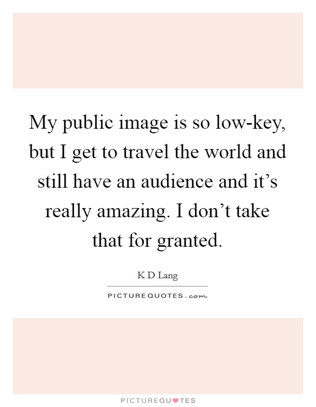 My public image is so low-key, but I get to travel the world and still have an audience and it's really amazing. I don't take that for granted. Picture Quote #1