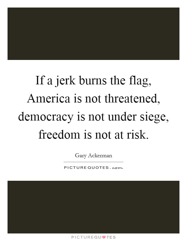 If a jerk burns the flag, America is not threatened, democracy is not under siege, freedom is not at risk. Picture Quote #1