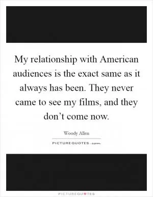My relationship with American audiences is the exact same as it always has been. They never came to see my films, and they don’t come now Picture Quote #1