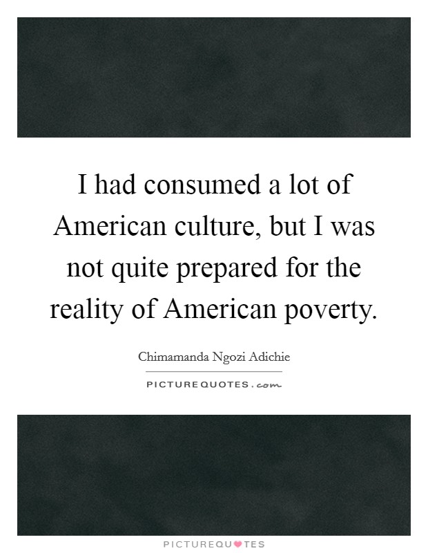 I had consumed a lot of American culture, but I was not quite prepared for the reality of American poverty. Picture Quote #1