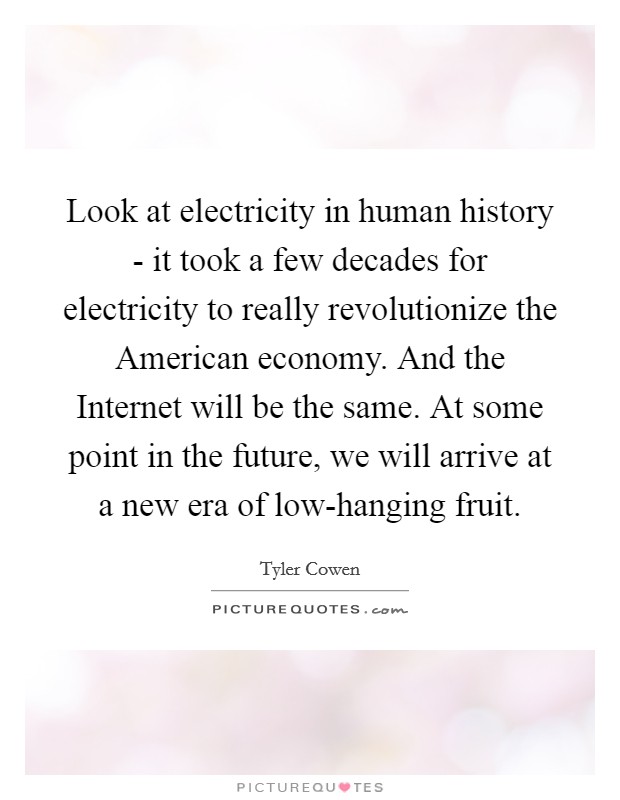 Look at electricity in human history - it took a few decades for electricity to really revolutionize the American economy. And the Internet will be the same. At some point in the future, we will arrive at a new era of low-hanging fruit. Picture Quote #1