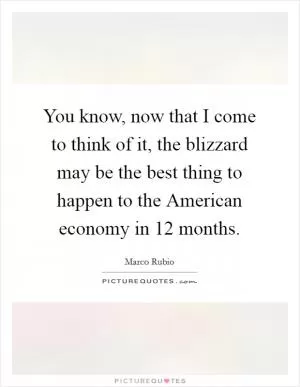 You know, now that I come to think of it, the blizzard may be the best thing to happen to the American economy in 12 months Picture Quote #1
