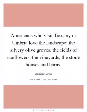 Americans who visit Tuscany or Umbria love the landscape: the silvery olive groves, the fields of sunflowers, the vineyards, the stone houses and barns Picture Quote #1