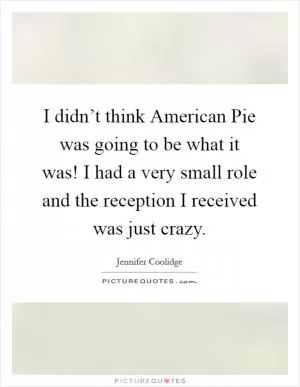 I didn’t think American Pie was going to be what it was! I had a very small role and the reception I received was just crazy Picture Quote #1
