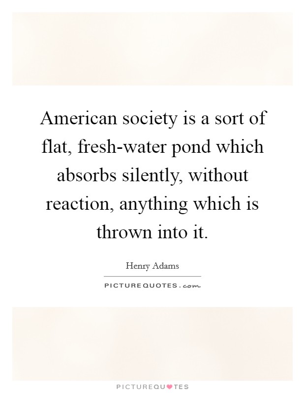 American society is a sort of flat, fresh-water pond which absorbs silently, without reaction, anything which is thrown into it. Picture Quote #1