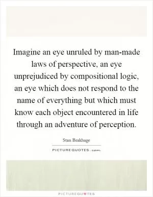 Imagine an eye unruled by man-made laws of perspective, an eye unprejudiced by compositional logic, an eye which does not respond to the name of everything but which must know each object encountered in life through an adventure of perception Picture Quote #1