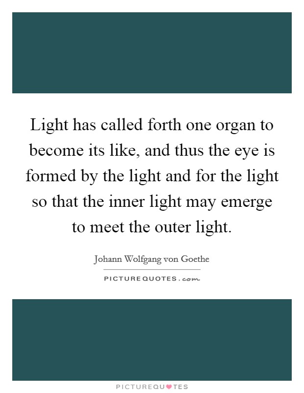 Light has called forth one organ to become its like, and thus the eye is formed by the light and for the light so that the inner light may emerge to meet the outer light. Picture Quote #1