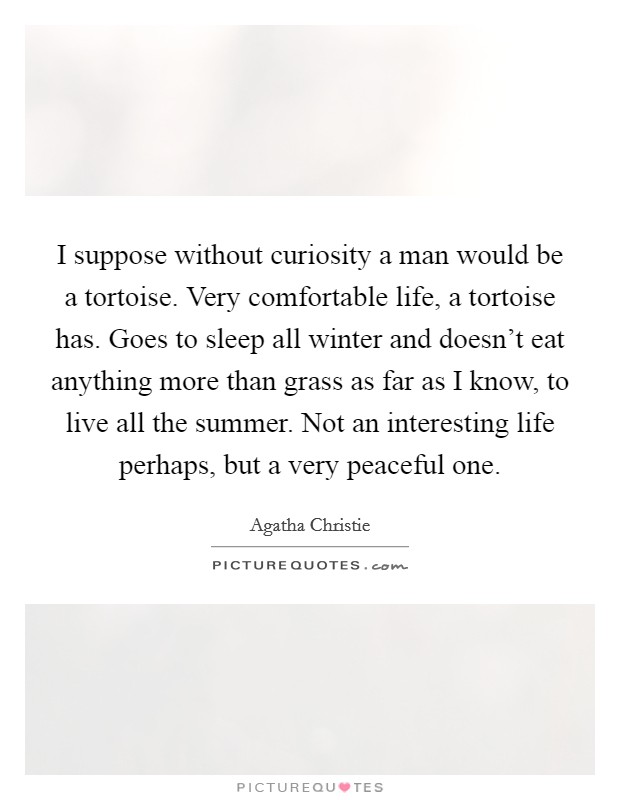 I suppose without curiosity a man would be a tortoise. Very comfortable life, a tortoise has. Goes to sleep all winter and doesn't eat anything more than grass as far as I know, to live all the summer. Not an interesting life perhaps, but a very peaceful one. Picture Quote #1
