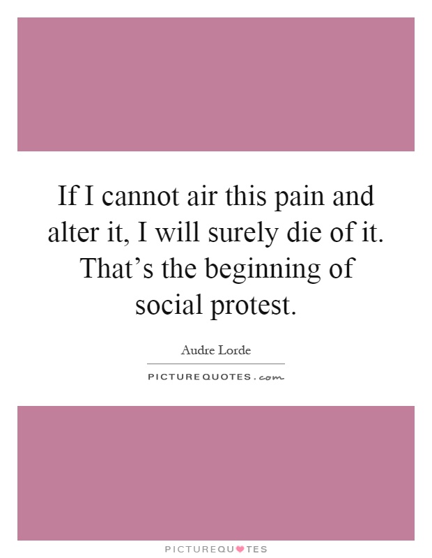If I cannot air this pain and alter it, I will surely die of it. That's the beginning of social protest Picture Quote #1