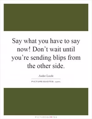 Say what you have to say now! Don’t wait until you’re sending blips from the other side Picture Quote #1
