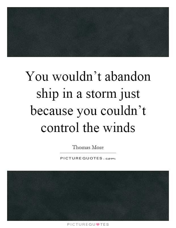 You wouldn't abandon ship in a storm just because you couldn't control the winds Picture Quote #1