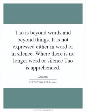 Tao is beyond words and beyond things. It is not expressed either in word or in silence. Where there is no longer word or silence Tao is apprehended Picture Quote #1
