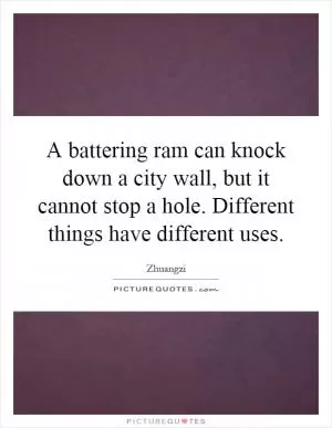 A battering ram can knock down a city wall, but it cannot stop a hole. Different things have different uses Picture Quote #1