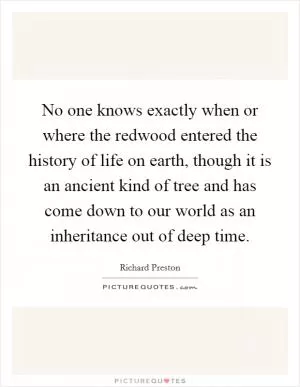 No one knows exactly when or where the redwood entered the history of life on earth, though it is an ancient kind of tree and has come down to our world as an inheritance out of deep time Picture Quote #1