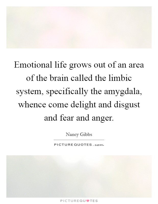 Emotional life grows out of an area of the brain called the limbic system, specifically the amygdala, whence come delight and disgust and fear and anger. Picture Quote #1