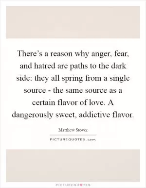 There’s a reason why anger, fear, and hatred are paths to the dark side: they all spring from a single source - the same source as a certain flavor of love. A dangerously sweet, addictive flavor Picture Quote #1