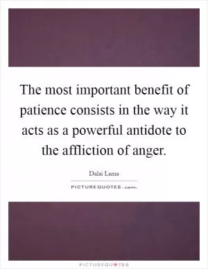 The most important benefit of patience consists in the way it acts as a powerful antidote to the affliction of anger Picture Quote #1